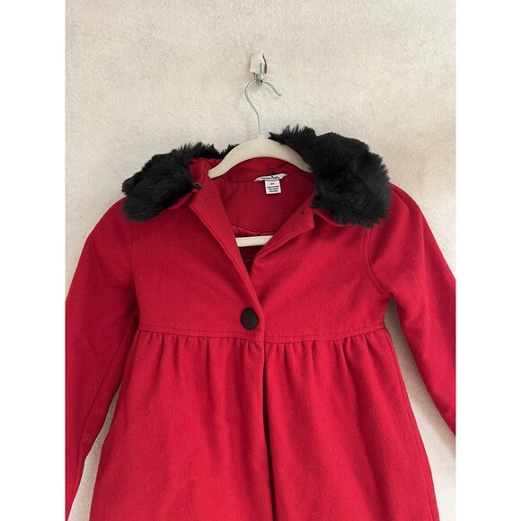 Hartstrings Coat Red 50% Wool Faux Fur and Girl's 6X Christmas Formal - Picture 2 of 10